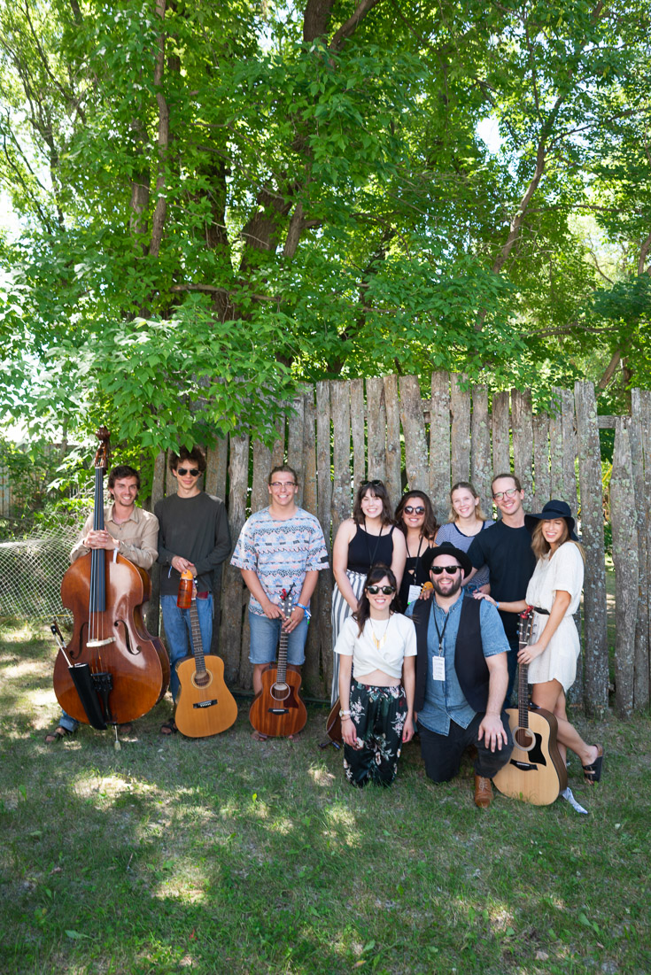 The Fortunate Ones celebrating a successful performance with the young performers they mentored: Liam Allan, David Delorme, Scott Dick, Erika Fowler, Lindsay Thomson, Anna M Johnson, Ben Stopfel, Kira Gregory (back row - left to right)