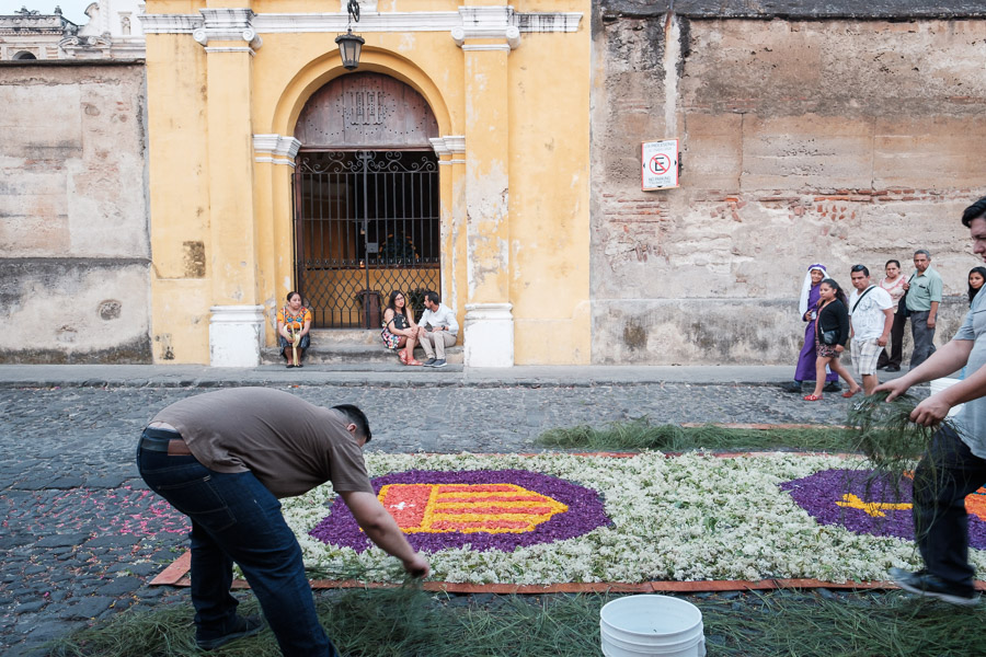 Crafting, watching, waiting, and finally marching - life of all sorts dances around the natural alfombras on the colonial streets of Antigua during Holy Week.