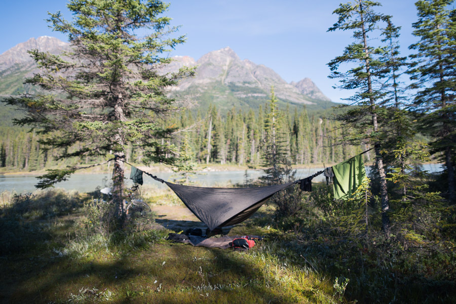 Waking up alongside the north fork of the Athabasca River.