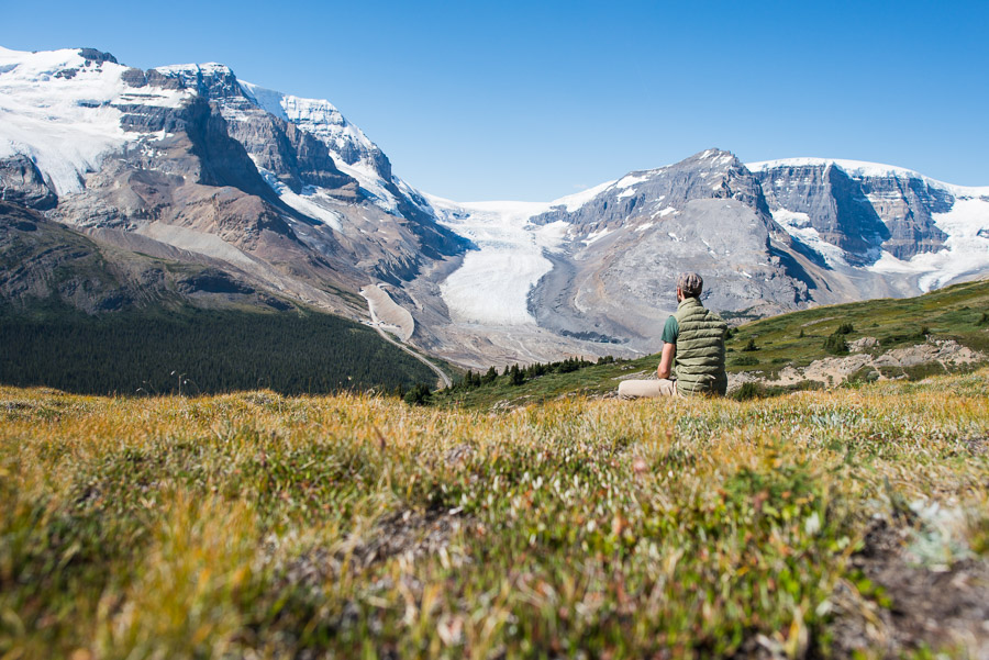 Gazing down on the Athabasca Glacier. The higher you get, the more the view opens up.