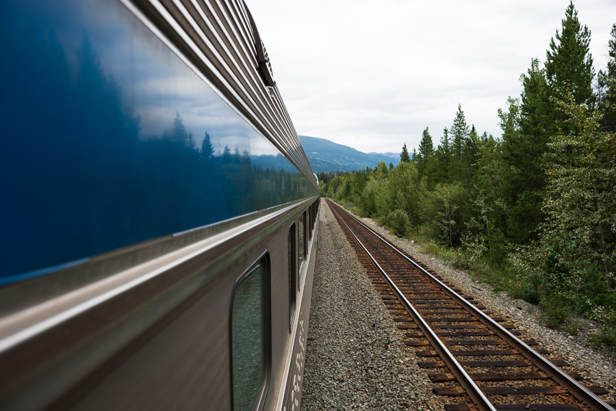 Just like before, it was a common reoccurrence to wait on the side of the tracks for another train to pass. This is about as much as the view opens up out the window. Everyone talks about how scenic it can be to take a train through the mountains, and it is, but the reality is that your view is usually block by dense forest that has grown right up to the edge of the tracks. Going west, I really enjoyed watching the trees get larger as we neared the coasts…but the forests reached for us nonetheless.