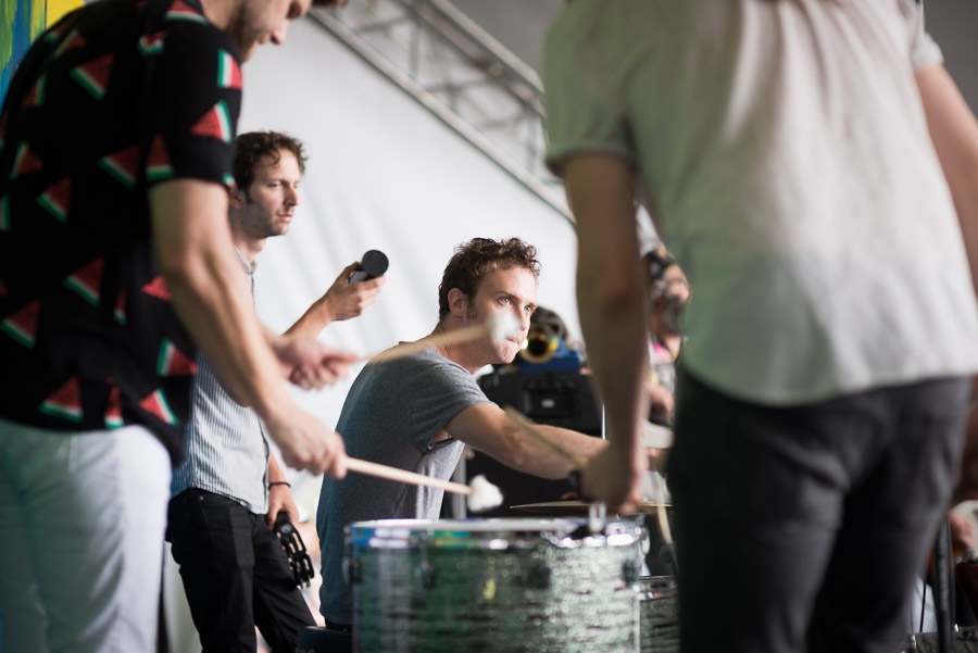 One song, four percussionists - another fun mashup you will only find in the festival&rsquo;s unique workshop format. Here, they gather around and follow Michael Hanf of San Fermin.