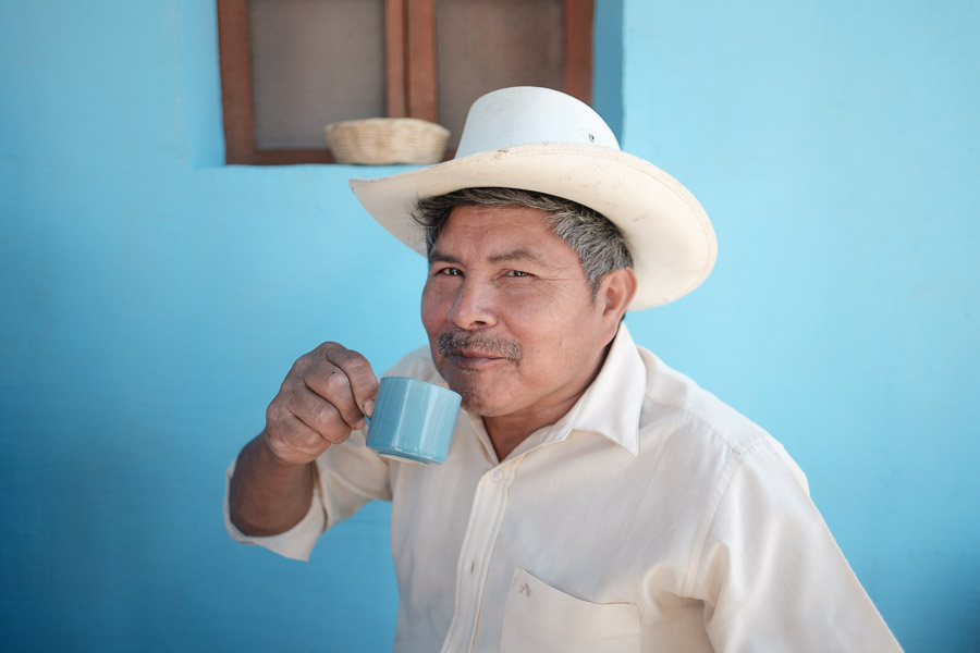 A portrait of Mercedes Perez González, a coffee farmer literally enjoying the fruits of his labour.Context: Part of a month spent in Guatemala (April 2017), walking along small coffee farmers and learning about the the empowering work that local coffee co-op De La Gente offers to its community. &ndash;link forthcoming&ndash;