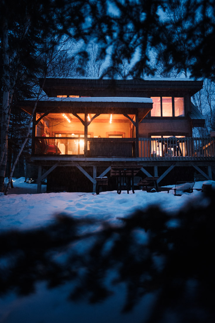 A cabin&rsquo;s warm glow contrasts the cold of deep winter.Context: This was the home of a 2020 artist residency I took part in, graciously hosted by Falcon Trails Resort. &ndash;link forthcoming&ndash;